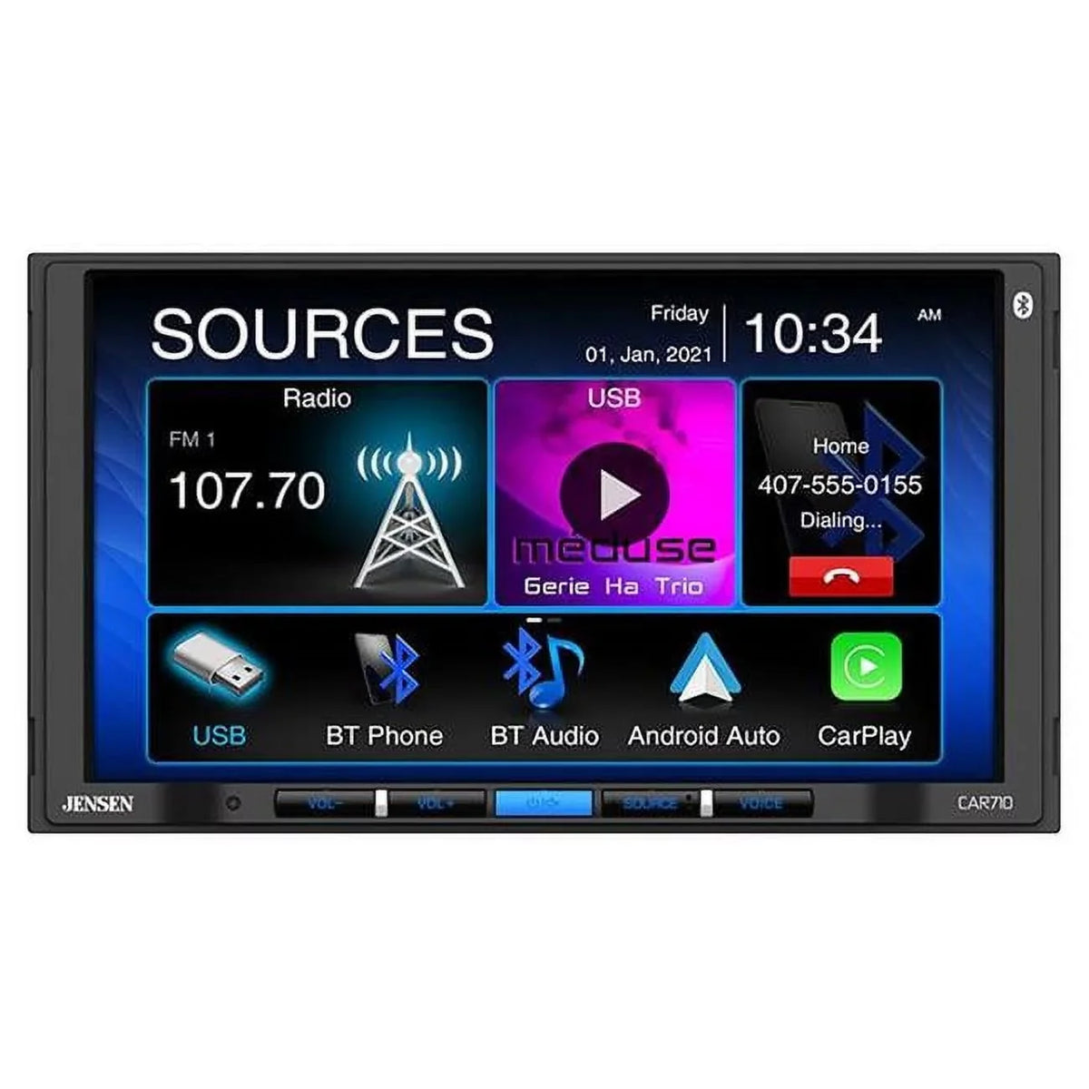 Jensen CAR710 7 in. 2 Din LCD Mechless Carplay & Android Auto Touchscreen Car Sizetereo Receiver