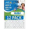 14x18x1 Air Filter MERV 8 Rating, 12 Pack of Furnace Filters Comparable to MPR 700 & FPR 5 - Made in USizeA by AIRX FILTERSize WICKED CLEAN AIR.