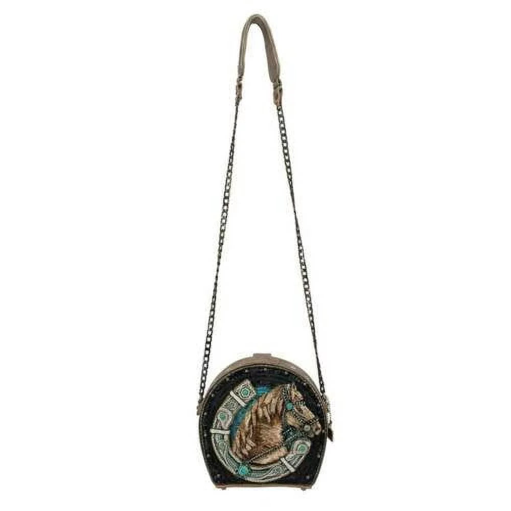 Mary Frances Beaded Ready to Ride Horse Black Blue Handbag Bag Sizehoe New