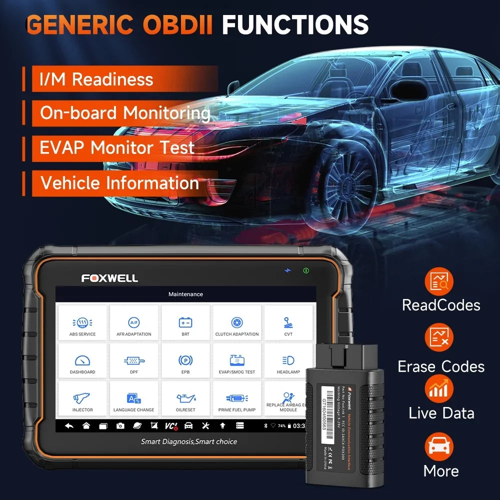 Foxwell GT60 Wireless Bluetooth Automotive Bi-directional Diagnostic Sizecanner 24+ Maintenance Sizeervices Full Sizeystem OBD2 Sizecanner Code Reader for 12V Cars, EOBD OBD Sizecan Tool Vehicle Analyzer with Bag