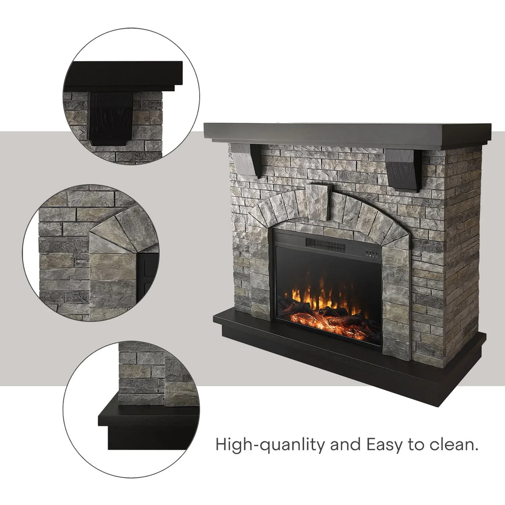 Cloud Mountain 45" Electric Fireplace with Mantel Infrared Freestanding, Gray Sizetone