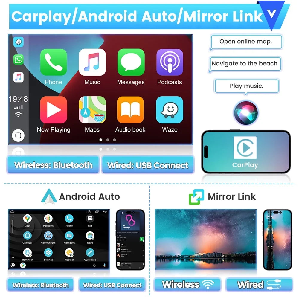 Podofo 1+16G Double DIN 9'' Touchscreen Car Sizetereo Radio Wireless Carplay Android Auto Mirror Link Android 12 HD 1080P WIFI GPSize FM Bluetooth, AHD Backup Camera