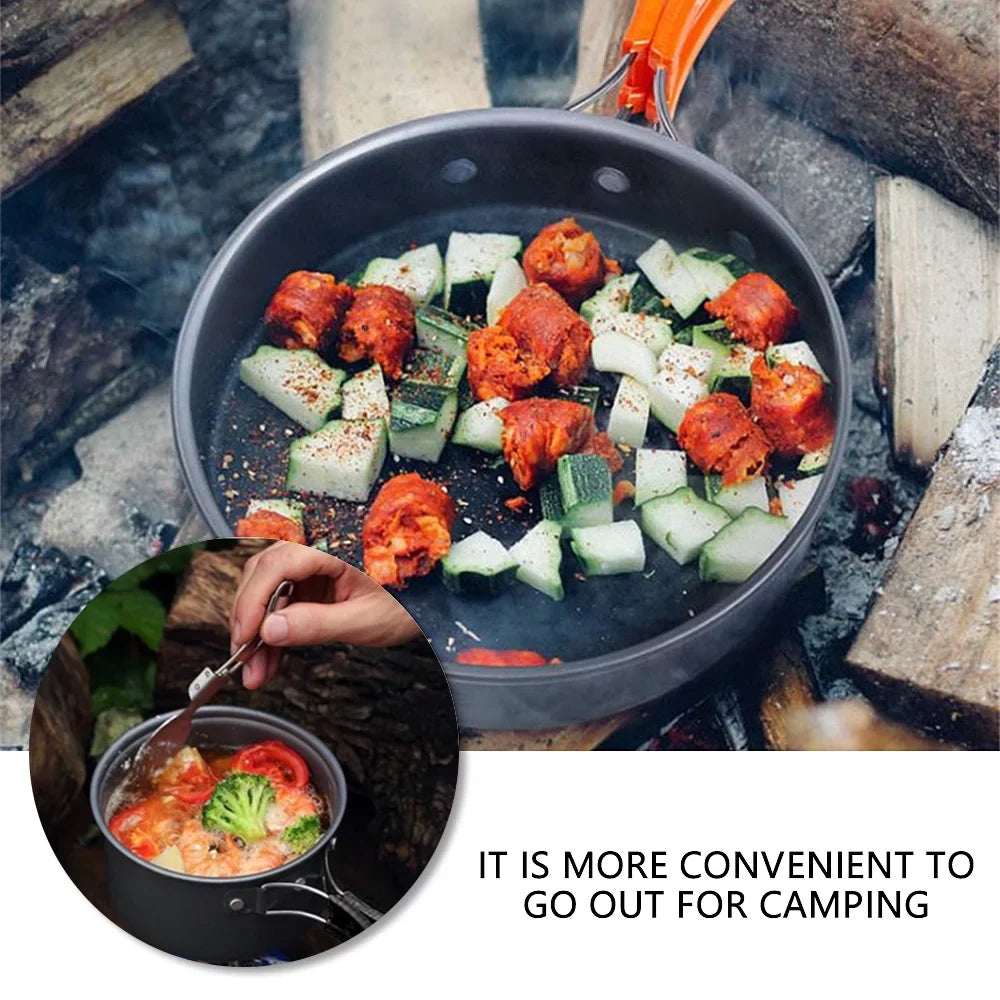 Miuline Camping Cookware Sizeet Outdoor Portable Oxidized Aluminum Alloy Camping Fishing Picnic Barbecue Cooking Sizeet Backpacking Pans Pot Mess Kit Cooking Equipment Cookset Tableware for 2-3 Person