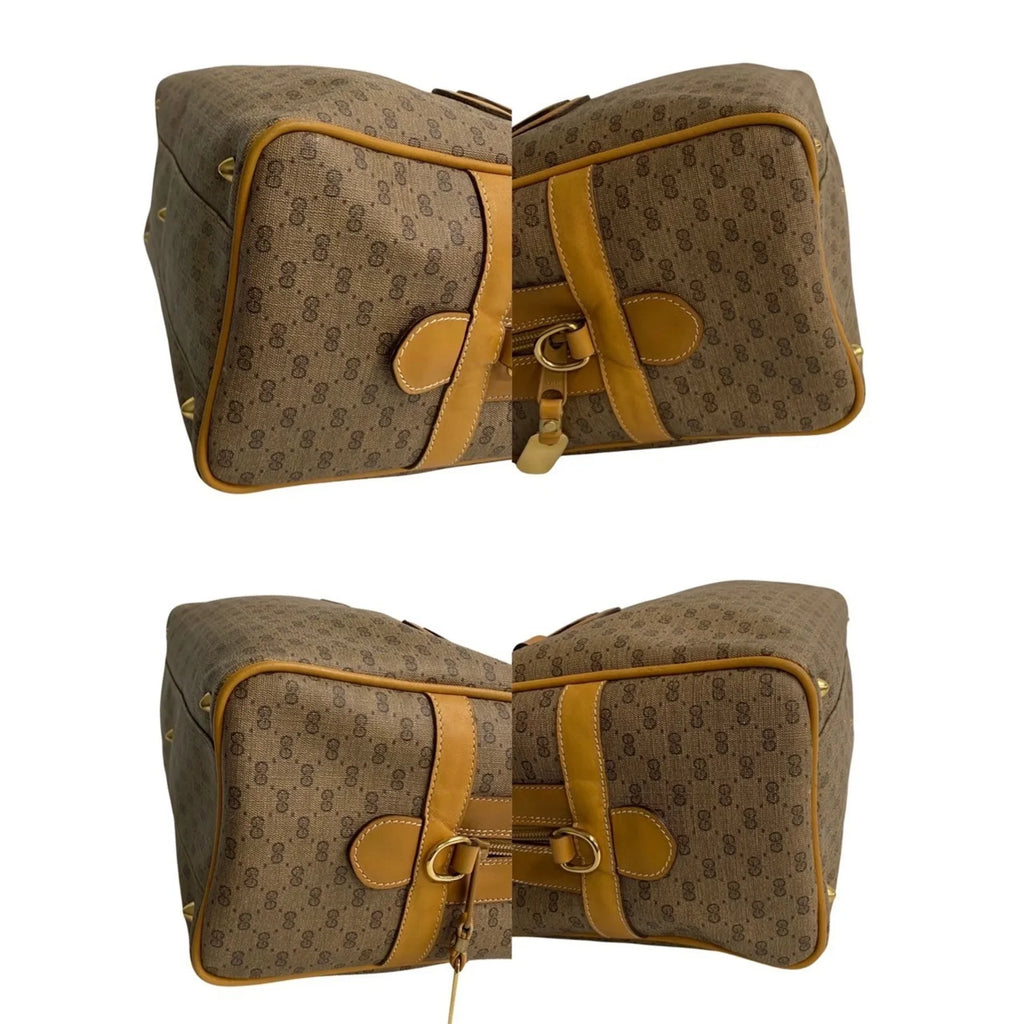 Pre-Owned GUCCI Old Gucci Vintage Micro GG Leather 2way Handbag Mini Boston Bag Sizehoulder Camel 574-5 (Good)