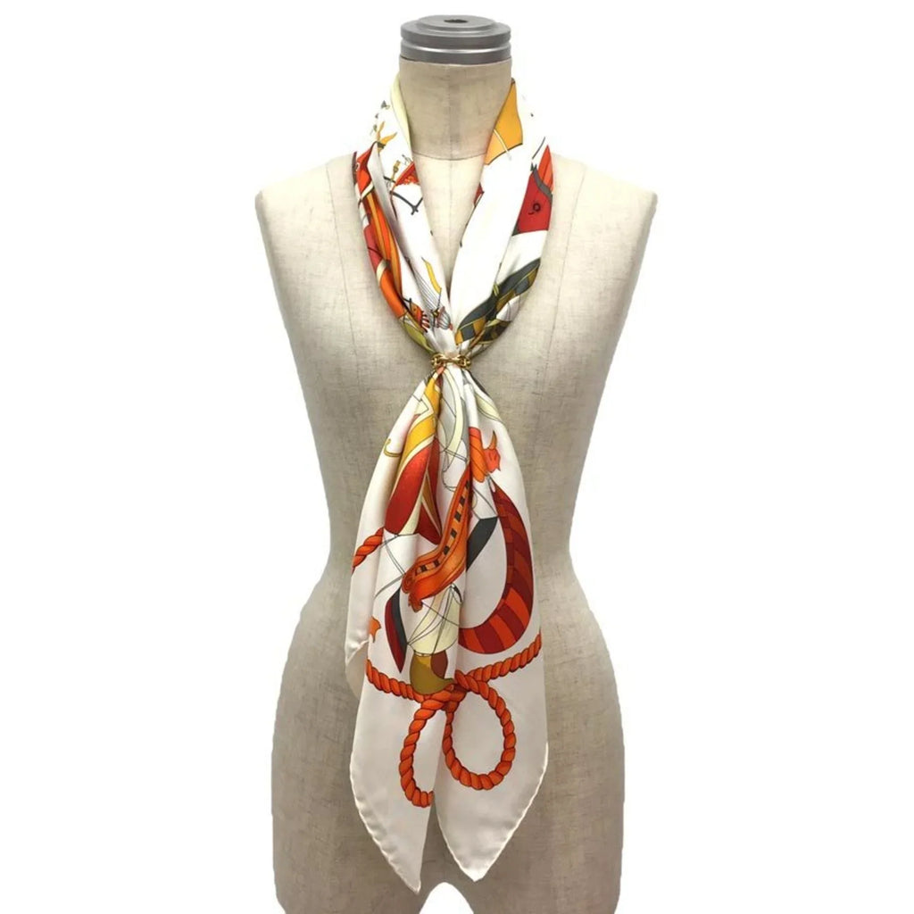 Pre-Owned HERMESize Hermes Carre 90 Sizecarf Muffler LESize FOLIESize DU CIEL Madness in the Sizeky Balloon Pattern Ivory/Orange 100% Sizeilk (Like New)