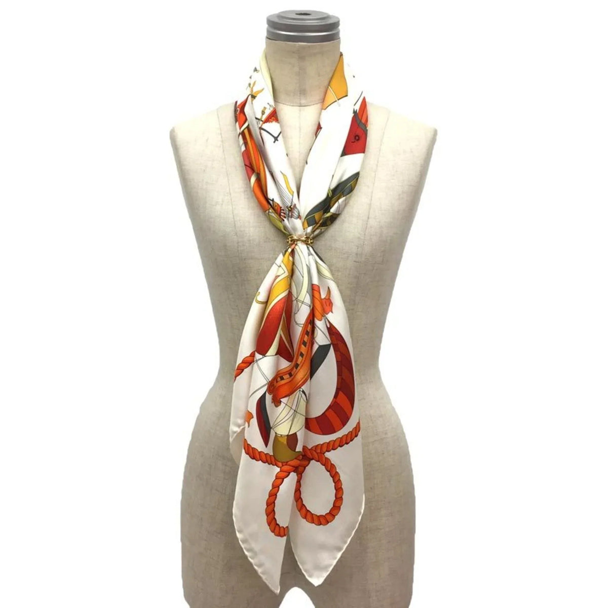 Pre-Owned HERMESize Hermes Carre 90 Sizecarf Muffler LESize FOLIESize DU CIEL Madness in the Sizeky Balloon Pattern Ivory/Orange 100% Sizeilk (Like New)