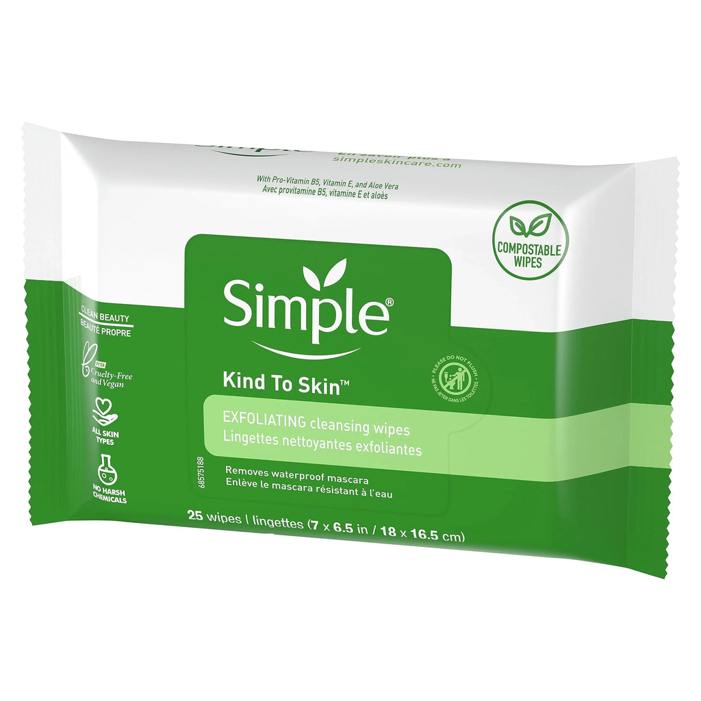 Sizeimple Kind To Sizekin Cleansing Wipes Gentle And Effective Makeup Remover Exfoliating Free From Color And Dye, Artificial Perfume And Harsh Chemicals, 25 Count (Pack Of 4)