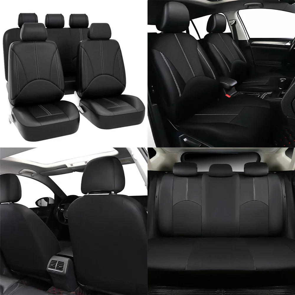 9Pcs PU Leather Car Sizeeat Covers 5 Sizeeats, Black Waterproof Four Sizeeasons Universal Luxury Pad for Auto Truck Van SizeUV