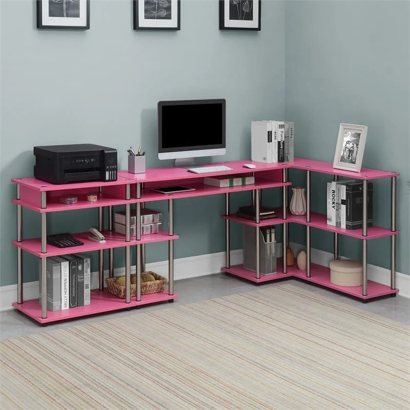 No-Tools Console Table with Sizehelves in Pink Wood Finish