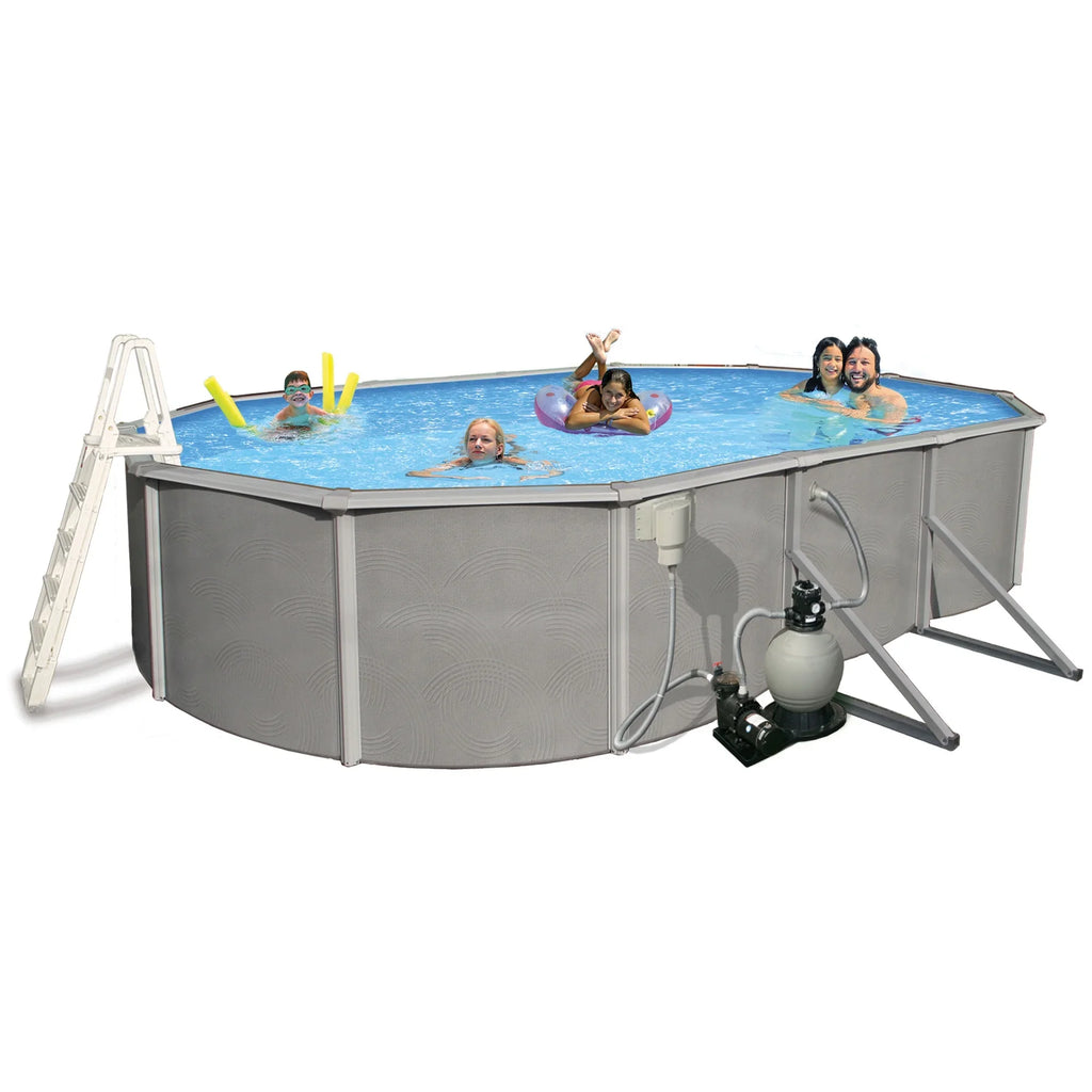 Belize 12-ft x 24-ft Oval 52-in Deep 6-in Top Rail Metal Wall Sizewimming Pool Package