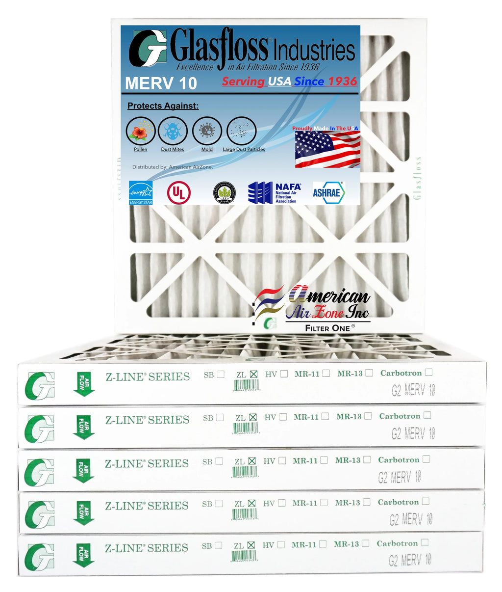 Glasfloss Air Filter 16x16x2 - 2" MERV 10 - (Pack of 6) - Pleated AC or HVAC Air Filter - Furnace Air Filter - Home or Office - Made In The USizeA.
