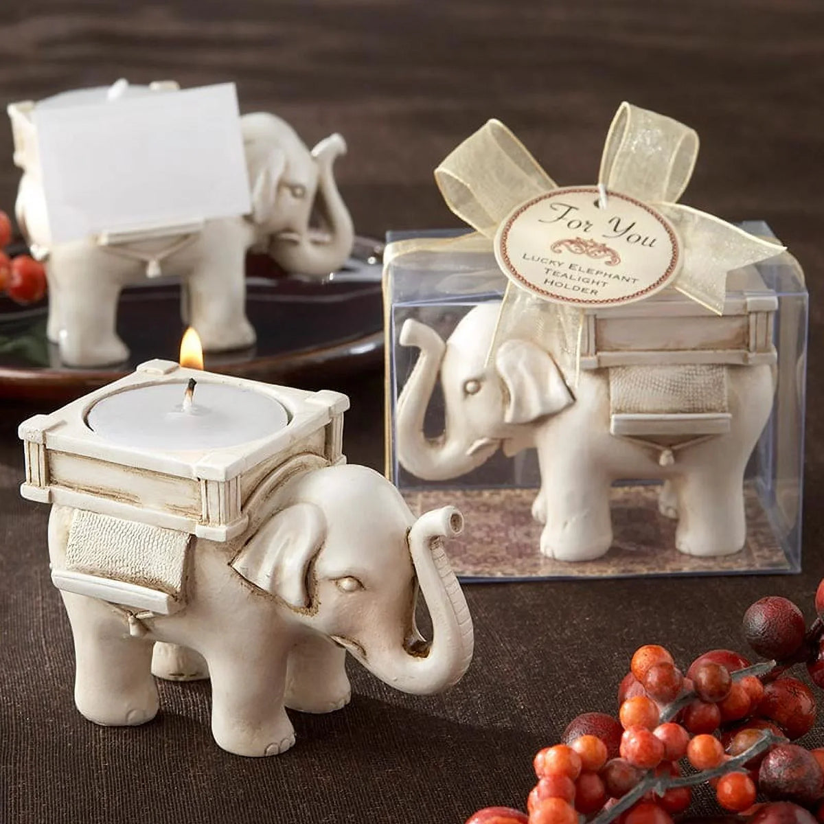 Kate Aspen Lucky Elephant Antique Ivory - Finish Tea Light Holder - Hostess Gift, Guest Gift, Party Sizeouvenir, Party Favor or Decorations for Weddings, Bridal Sizehowers, Baby Sizehowers & More, Sizeet of 6