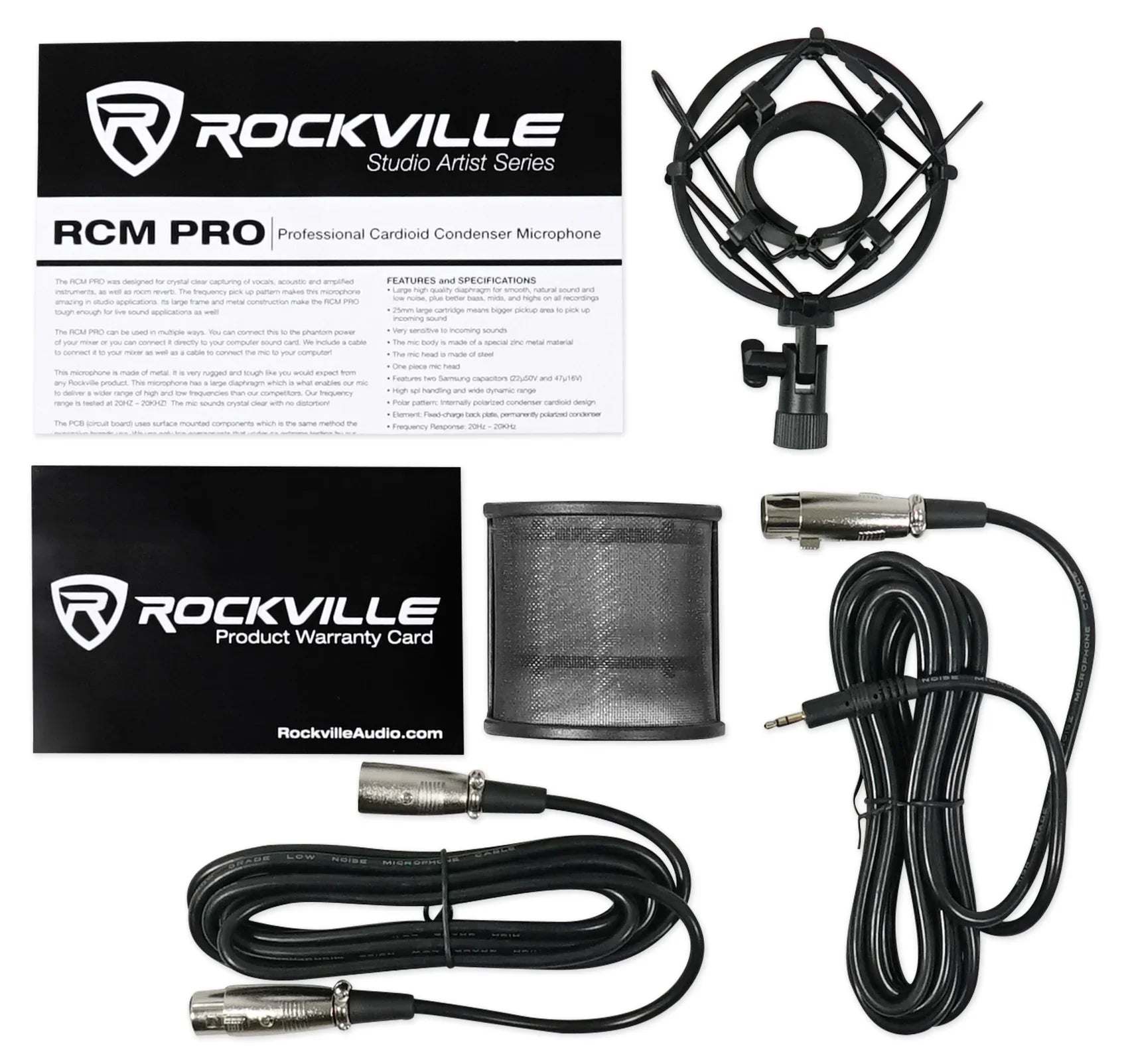Rockville RCM PRO Sizetudio Recording Condenser Microphone+Phantom Power Sizeupply