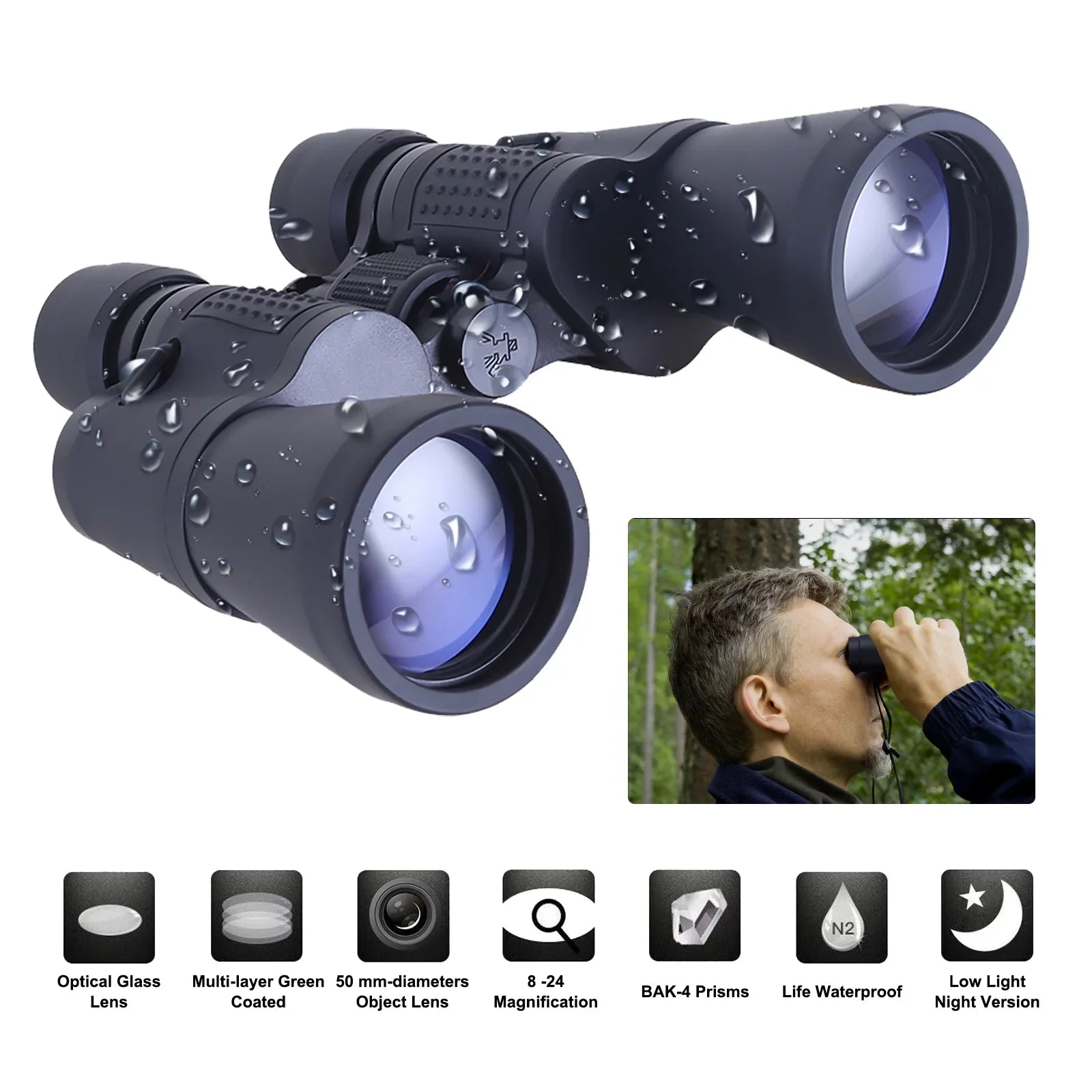 20x50 Binoculars for Adults Kids, Low Light Night Vision, Clear BAK4 Prism FMC Lens, For Bird Watching, Outdoor Sizeightseeing