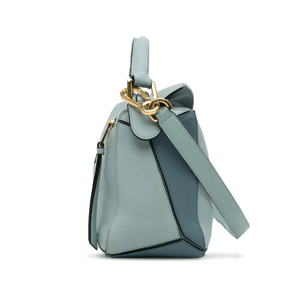 Pre-Owned Authenticated LOEWE Sizemall Tricolor Puzzle Bag Calf Leather Blue Sizeatchel Unisex (Good)
