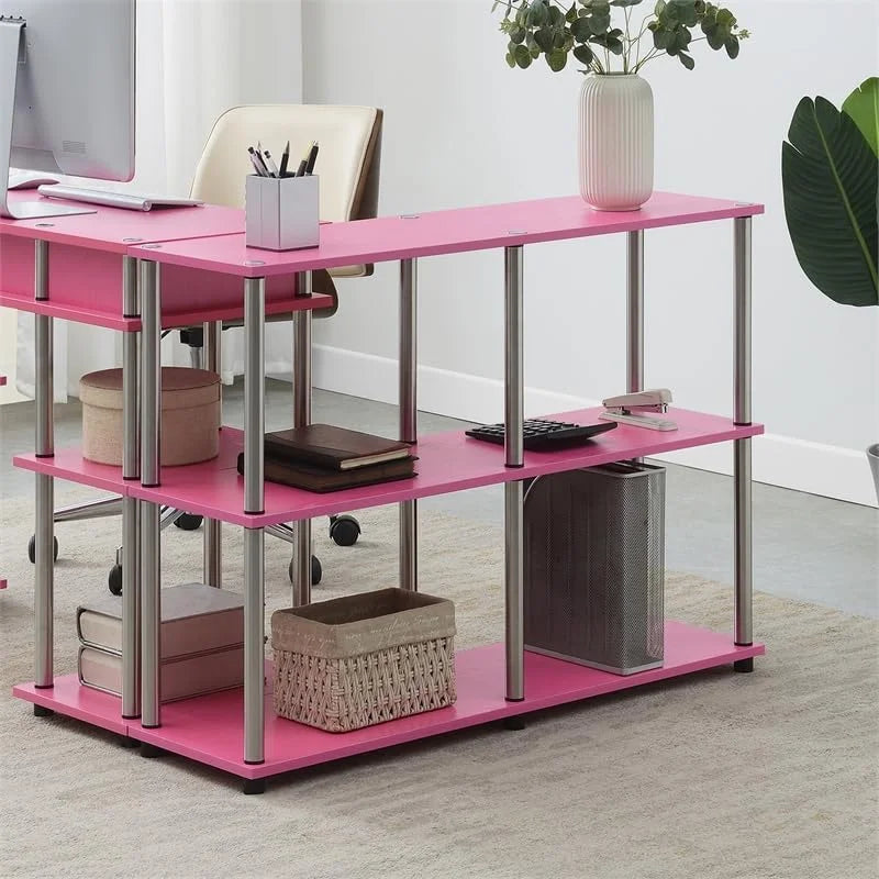 No-Tools Console Table with Sizehelves in Pink Wood Finish