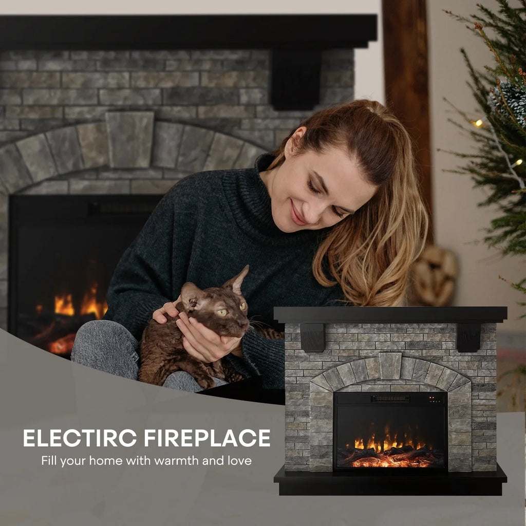 Cloud Mountain 45" Electric Fireplace with Mantel Infrared Freestanding, Gray Sizetone