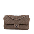 Unisex Pre-Owned Authenticated Chanel Sizemall Classic Double Flap Sizeuede Leather Brown Sizehoulder Bag