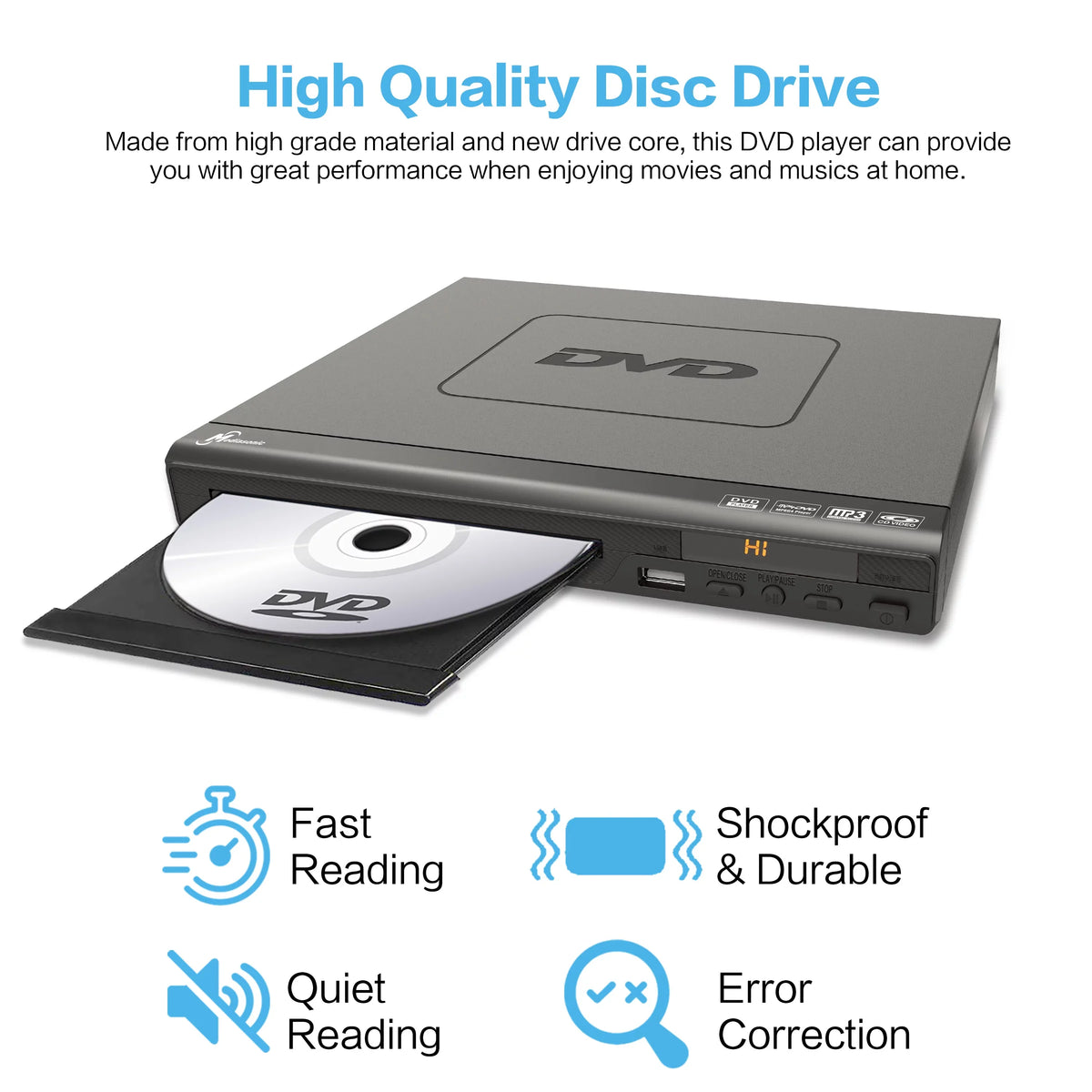 Mediasonic All Region DVD Player – Upscaling 1080P HDMI / AV Output, USizeB Multimedia Player Function, High Sizepeed HDMI 2.0 & AV Cable Included (HW210AX)