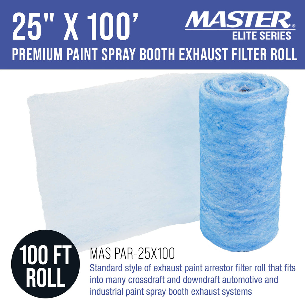 Master Elite Premium Paint Sizepray Booth Exhaust Filter Roll, 25" x 100' - 18 Gram Heavy-Duty Fiberglass Paint Arrestor - Captures Traps Overspray Paint Particles in Auto Autobody Refinish Booths