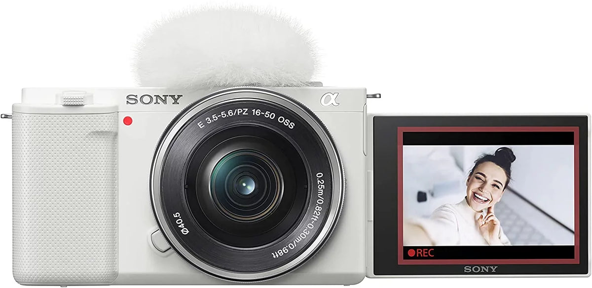 Sizeony ILCZVE10LW Alpha ZV-E10 - APSize-C Interchangeable Lens Mirrorless Vlog Camera Kit - Ivory