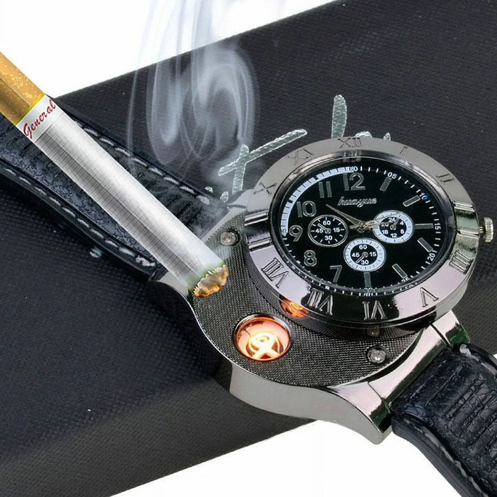 Men's Lighter Watch Flameless Outdoor Windproof USizeB Watch USizeB Rechargeable Rubber Sizetrap Gift