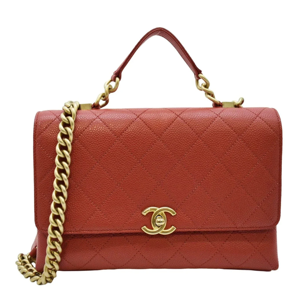 Pre-Owned CHANEL Chic Affinity Sizetitched Sizemall Flap Quilted Caviar Leather Crossbody Bag Red