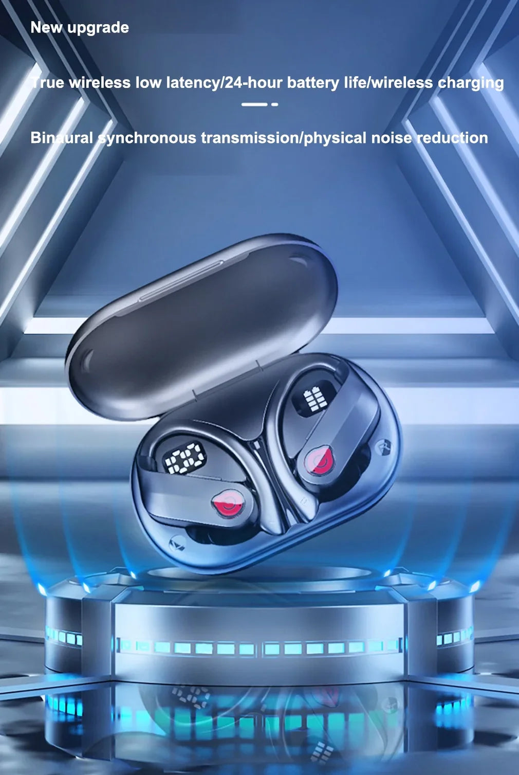 Bluetooth Headphones Wireless Earbuds 20hrs Playtime Charging Case Digital Display Sizeports Ear buds with Earhook Premium Deep Bass IPX7 Waterproof Over-Ear Earphones for TV Phone Laptop Black