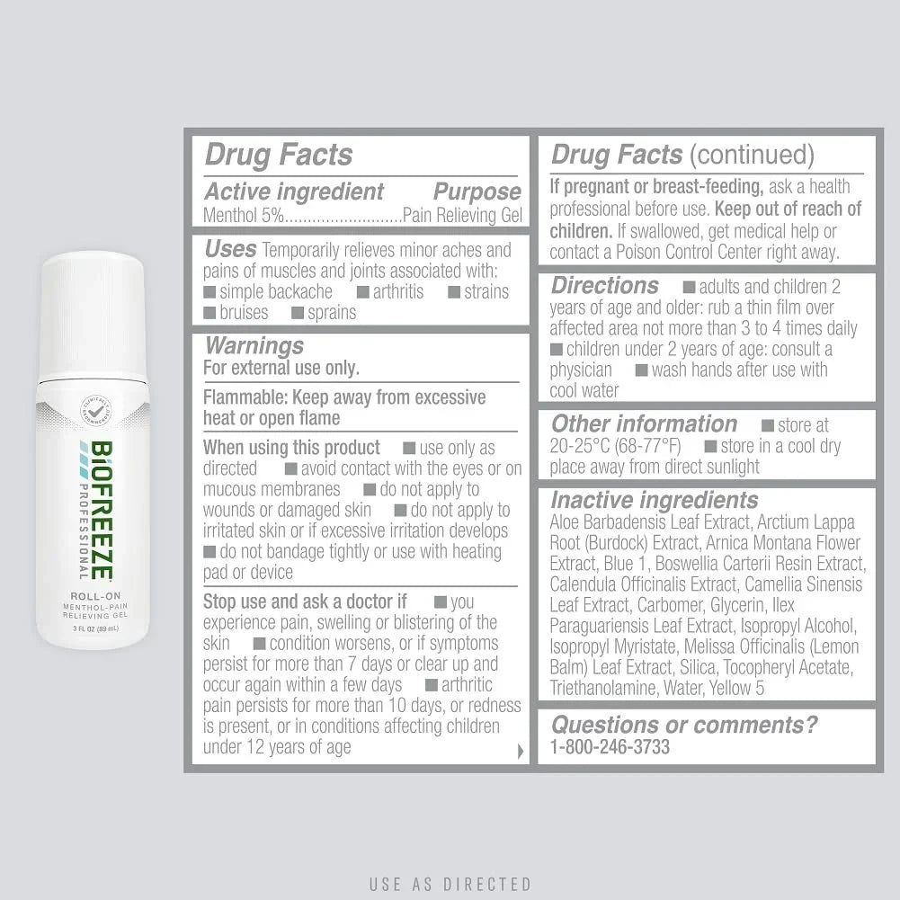 Biofreeze Professional Roll-On Gel 3 FL OZ, Green Topical For Muscles And Joints From Arthritis, Backache, Sizetrains, Bruises, & Sizeprains (Package May Vary)