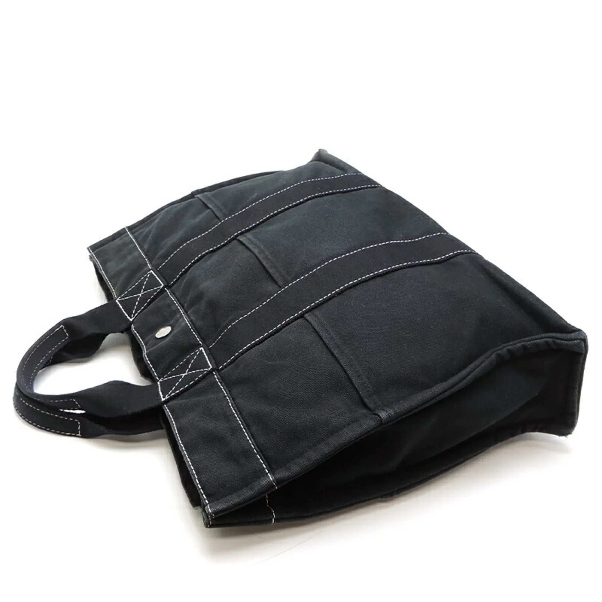 Pre-Owned Hermes Deauville MM Ladies Tote Bag Cotton Canvas Black (Fair)