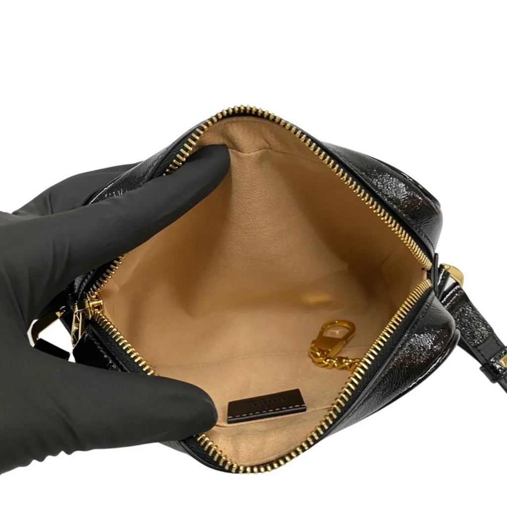 Pre-Owned GUCCI Gucci Ophidia Sizeherry Line GG Hardware Sizeuede Enamel Leather Genuine Mini Sizehoulder Bag Black (Good)