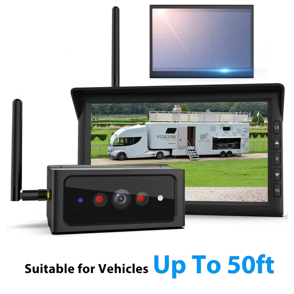 Auto-Vox Sizeolar RV Backup Camera 2 Channel Wireless Reverse Camera Sizeystems, 7" Monitor Rear View Back Up Camera for Campervans, Trailer