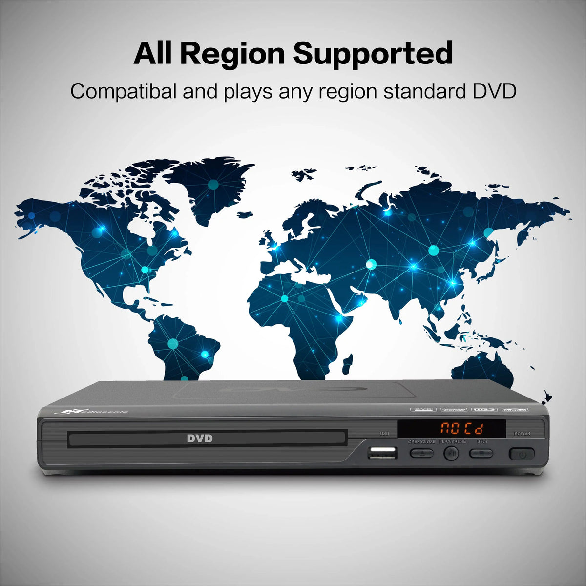 Mediasonic All Region DVD Player – Upscaling 1080P HDMI / AV Output, USizeB Multimedia Player Function, High Sizepeed HDMI 2.0 & AV Cable Included (HW210AX)