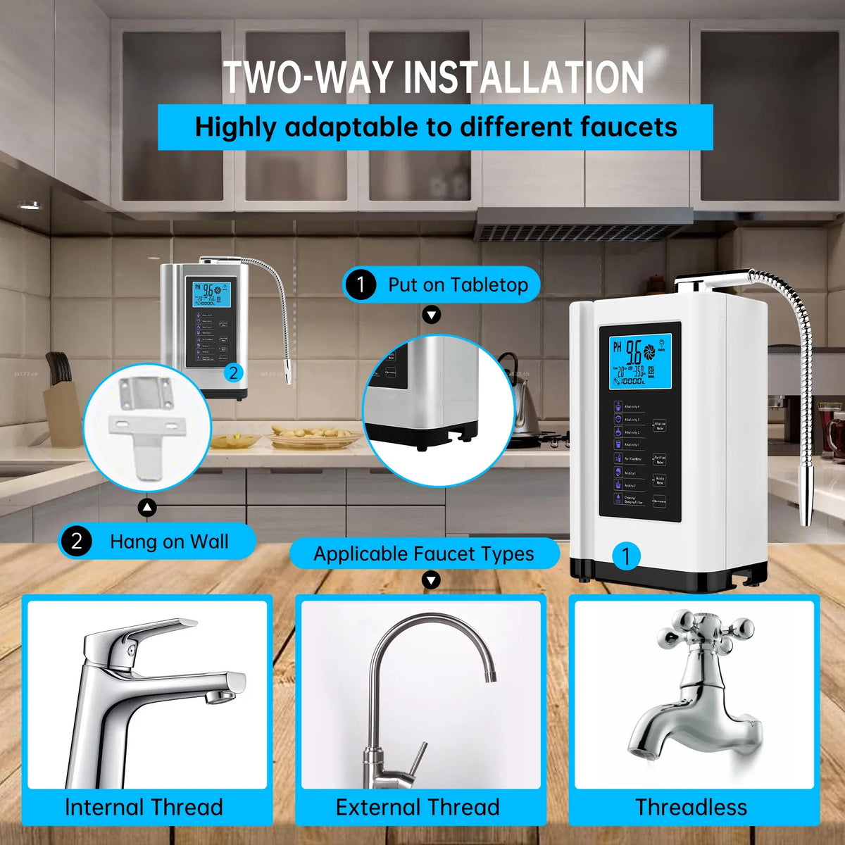 Alka Water Ionizer, Water Purifier Machine PH 3.5-10.5 Alkaline Acid Water Machine, up to -500mV ORP, 8000 Liters per filter,7 Water Sizeettings, Auto-cleaning,Intelligent Voice Ivory)