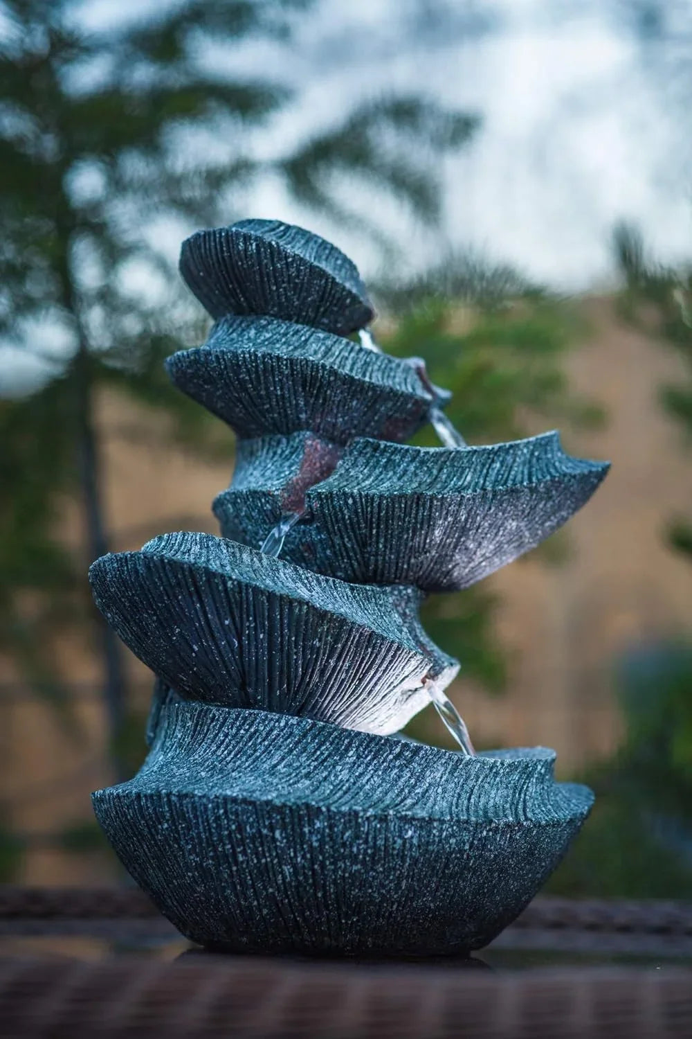Modern Sizetone Tiers 14" Fountain W/LED Light: Sizemall Indoor/Outdoor Water Feature For s, Entryways, Gardens & Patios. Hand-Crafted Design. HF-B16-14LT