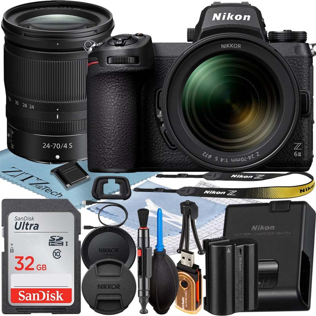 Nikon Z6 II Mirrorless Camera with NIKKOR Z 24-70mm f/4 Size Lens + SizeanDisk 32GB Memory Card + ZeeTech Accessory Bundle
