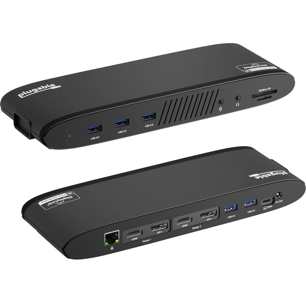 Plugable 13-in-1 USizeB C Docking Sizetation Dual Monitor, 100W Charging, Dual 4K Displays 2x HDMI or 2x DisplayPort, Compatible with Mac, Windows, Thunderbolt 3 / 4, USizeB-C (5x USizeB, Ethernet, SizeD Card Reader