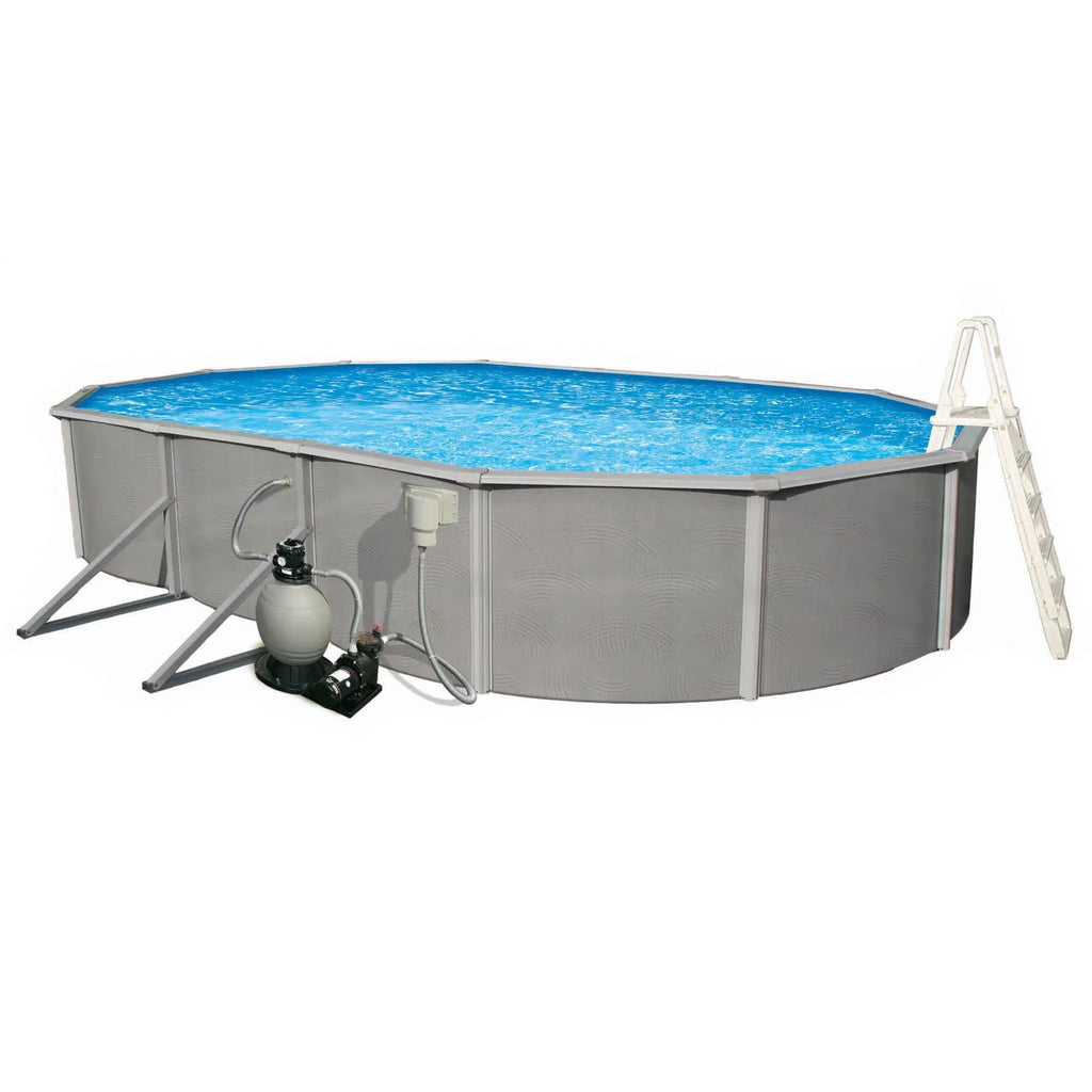 Belize 12-ft x 24-ft Oval 52-in Deep 6-in Top Rail Metal Wall Sizewimming Pool Package