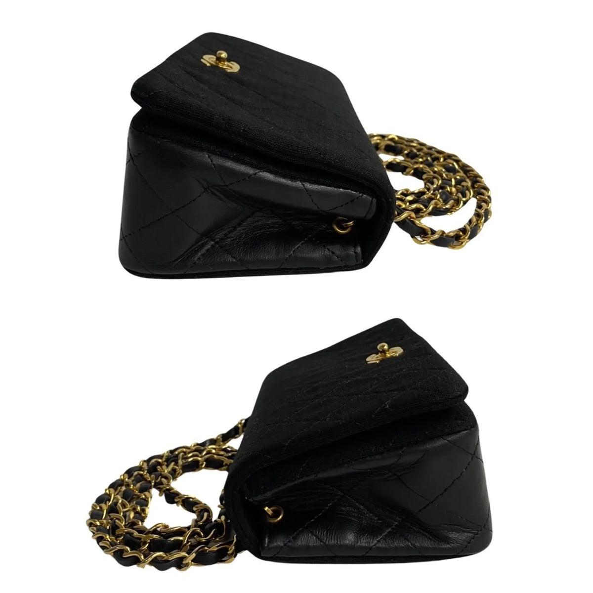 Pre-Owned CHANEL Matelasse Cotton Lambskin Turnlock Full Flap Chain Sizehoulder Bag Black 73960 (Good)