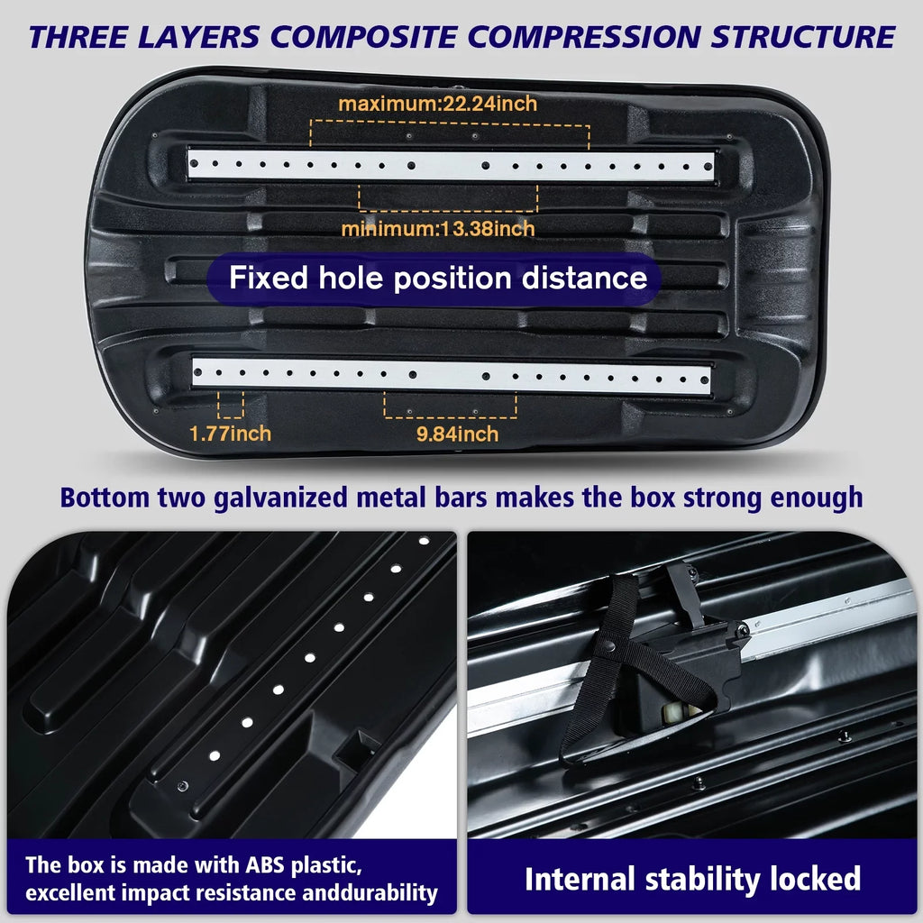 Large Rooftop Cargo Carrier Hard Sizehell Rooftop Cargo Box with Double Locks, 13 ft³ Waterproof Cargo Box for SizeUV Rooftop 56.3" L x 30.3" W x 13.8" H, Carbon Fibre Grain