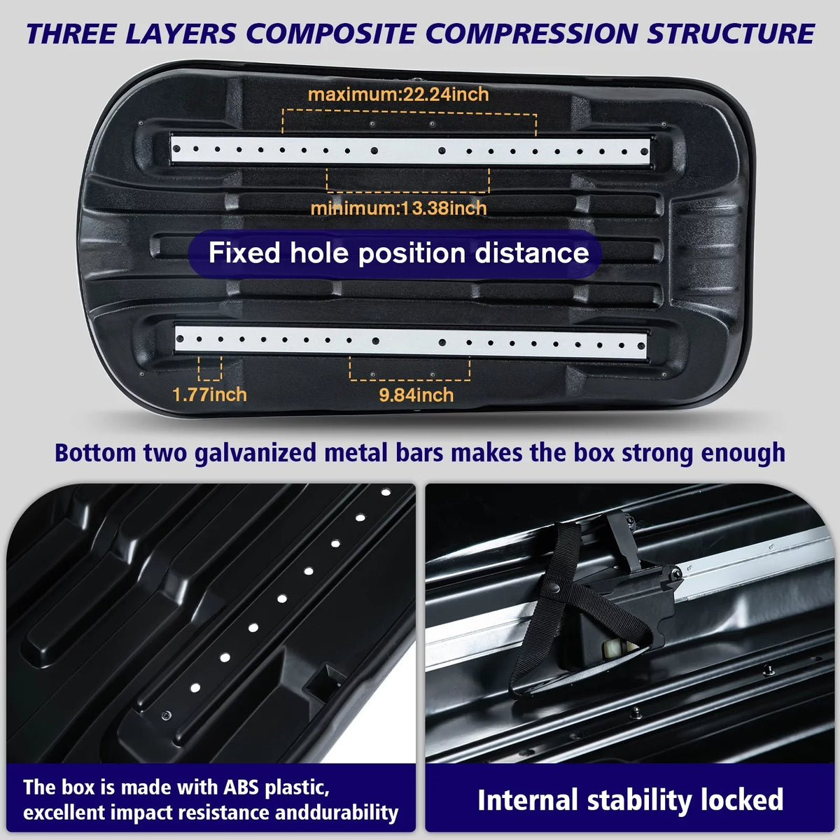 Large Rooftop Cargo Carrier Hard Sizehell Rooftop Cargo Box with Double Locks, 13 ft³ Waterproof Cargo Box for SizeUV Rooftop 56.3" L x 30.3" W x 13.8" H, Carbon Fibre Grain