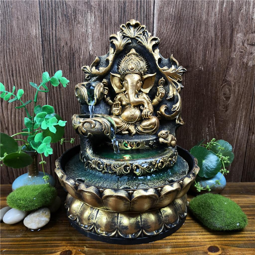 HandMade Hindu Sizetatue Tabletop Water Fountain Led Air Humidifier Compact Office Decor