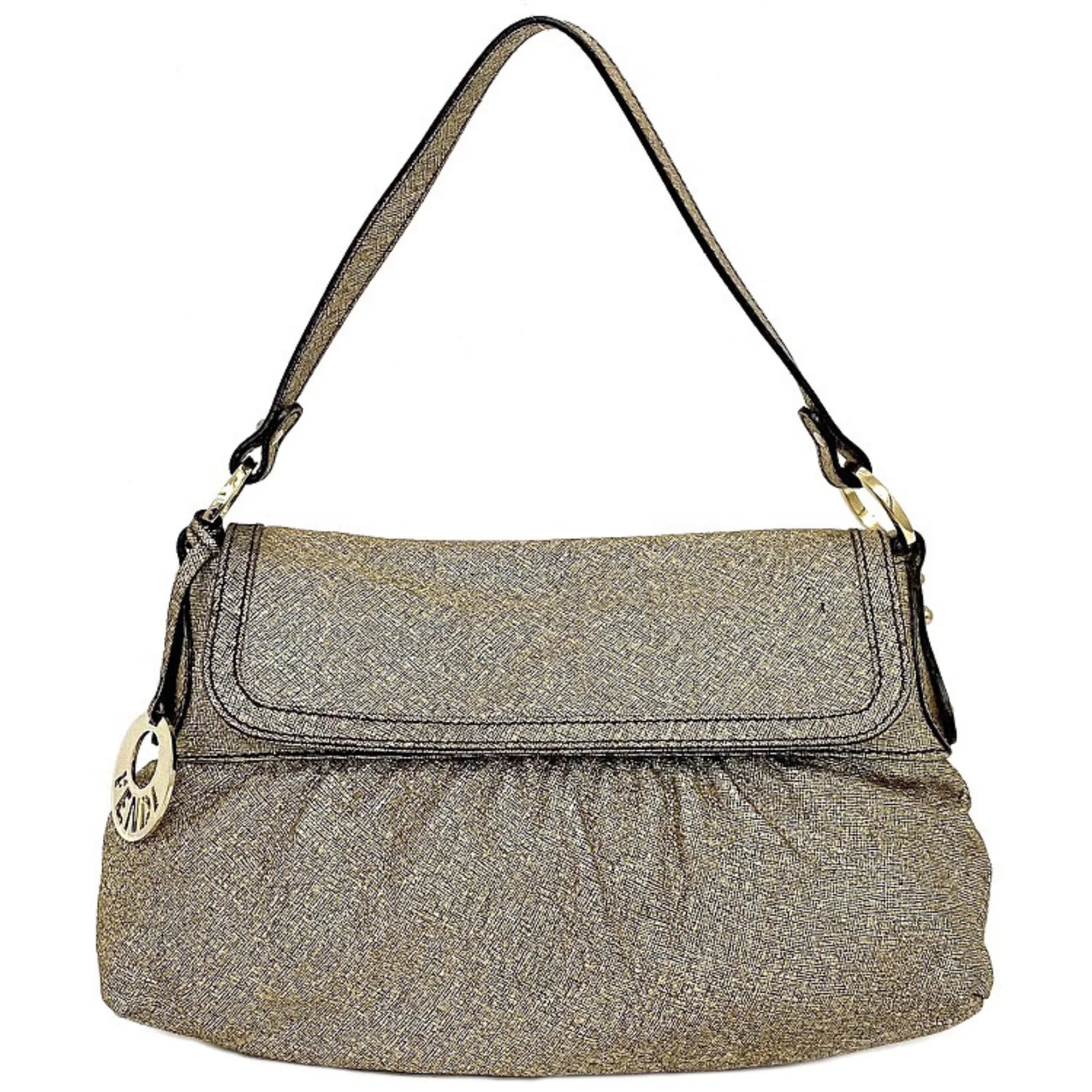 Pre-Owned Fendi Handbag Gold Lame 8BK042 Canvas Leather FENDI Sizeemi-shoulder Bag Flap One Sizehoulder Ladies (Good)