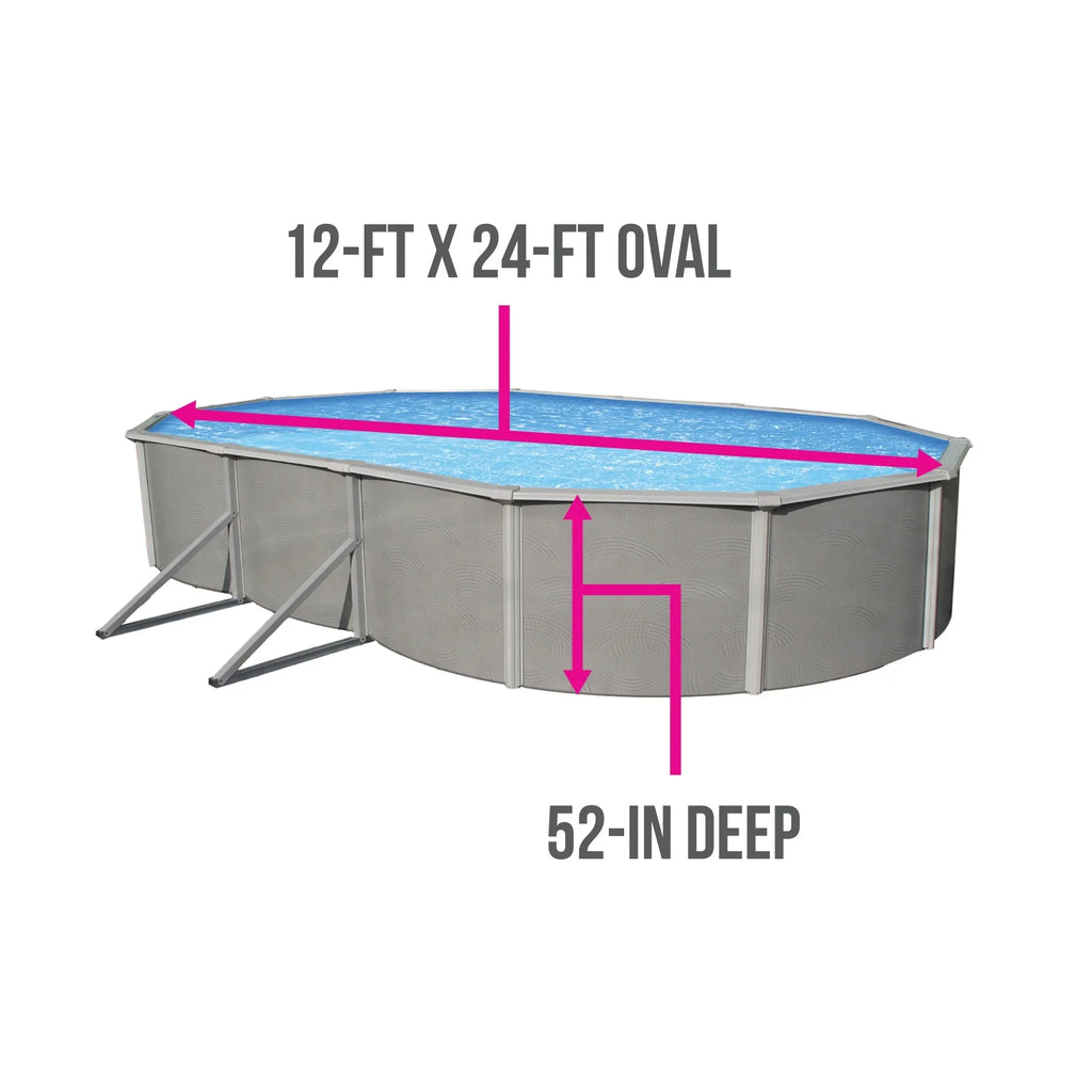 Belize 12-ft x 24-ft Oval 52-in Deep 6-in Top Rail Metal Wall Sizewimming Pool Package