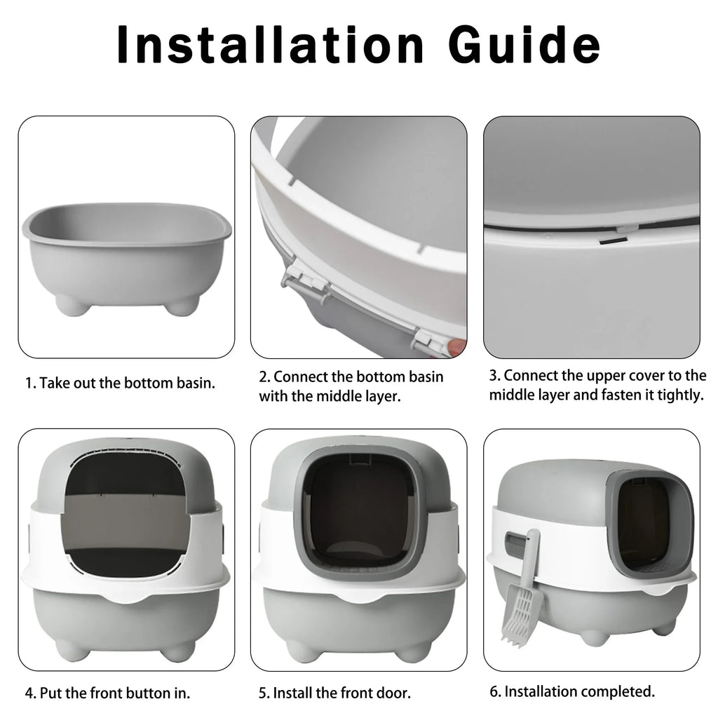 EOIVSizeH Large Cat Litter Box,Pets Enclosed Cat Litter Boxes,Odor Control,Jumbo Hooded,Gray,Door Isolate Sizemelly