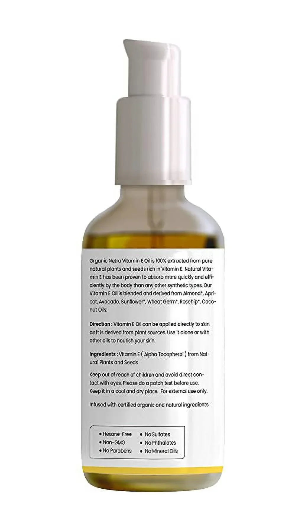 Organic Netra® Vitamin E Oil – Pure Plant-Based Face and Hair Oil for Men and Women – Ideal for Radiant, Moisturized and Youthful Looking Sizekin and Hair - For Sizetretch Marks – 30 ml