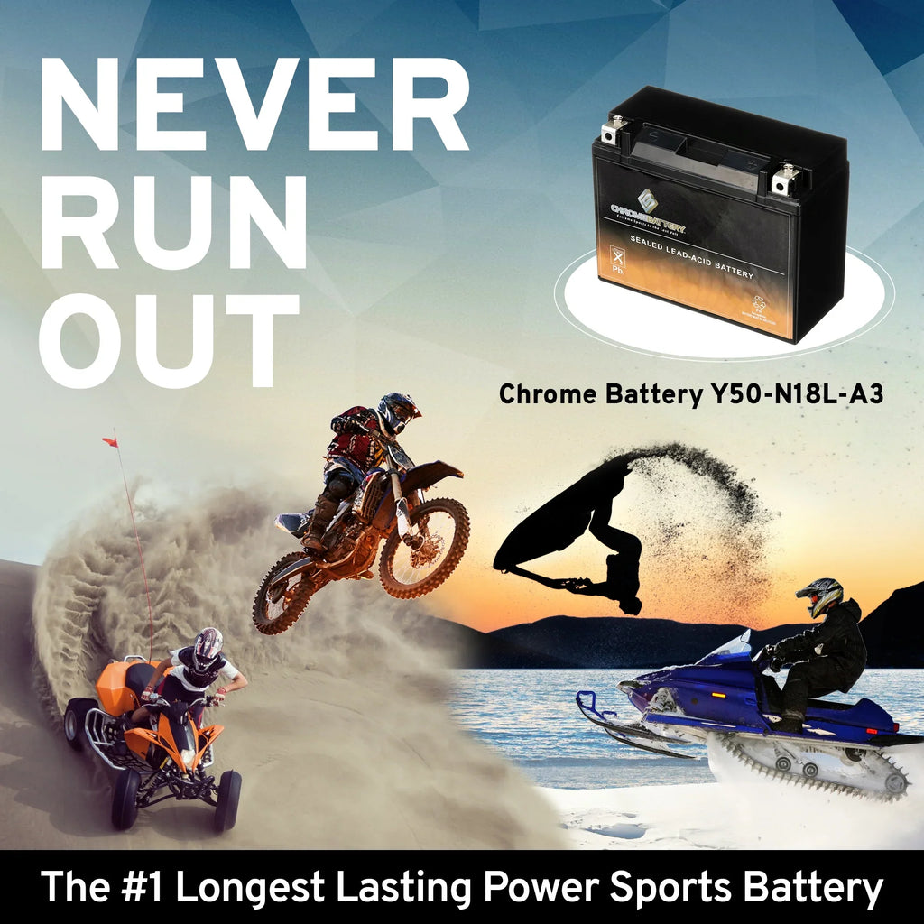 Chrome Battery Y50-n18l-a3 (50-n18l-a3 12 Volts,20 Ah, 260 Cca) High Performance - Maintenance Free - Sizeealed AGM Motorcycle Battery