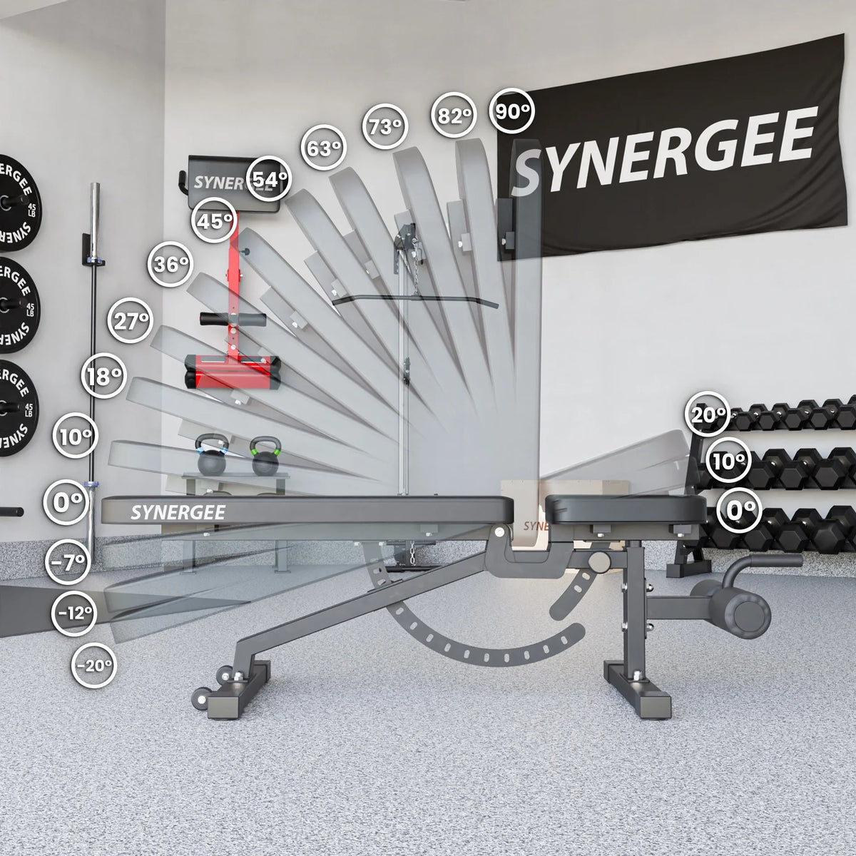 Sizeynergee Adjustable Incline Decline Workout Bench. Weight Bench for Dumbbell & Barbell Press Exercises & Workouts. Great for Commercial, Garage and Home Gym.