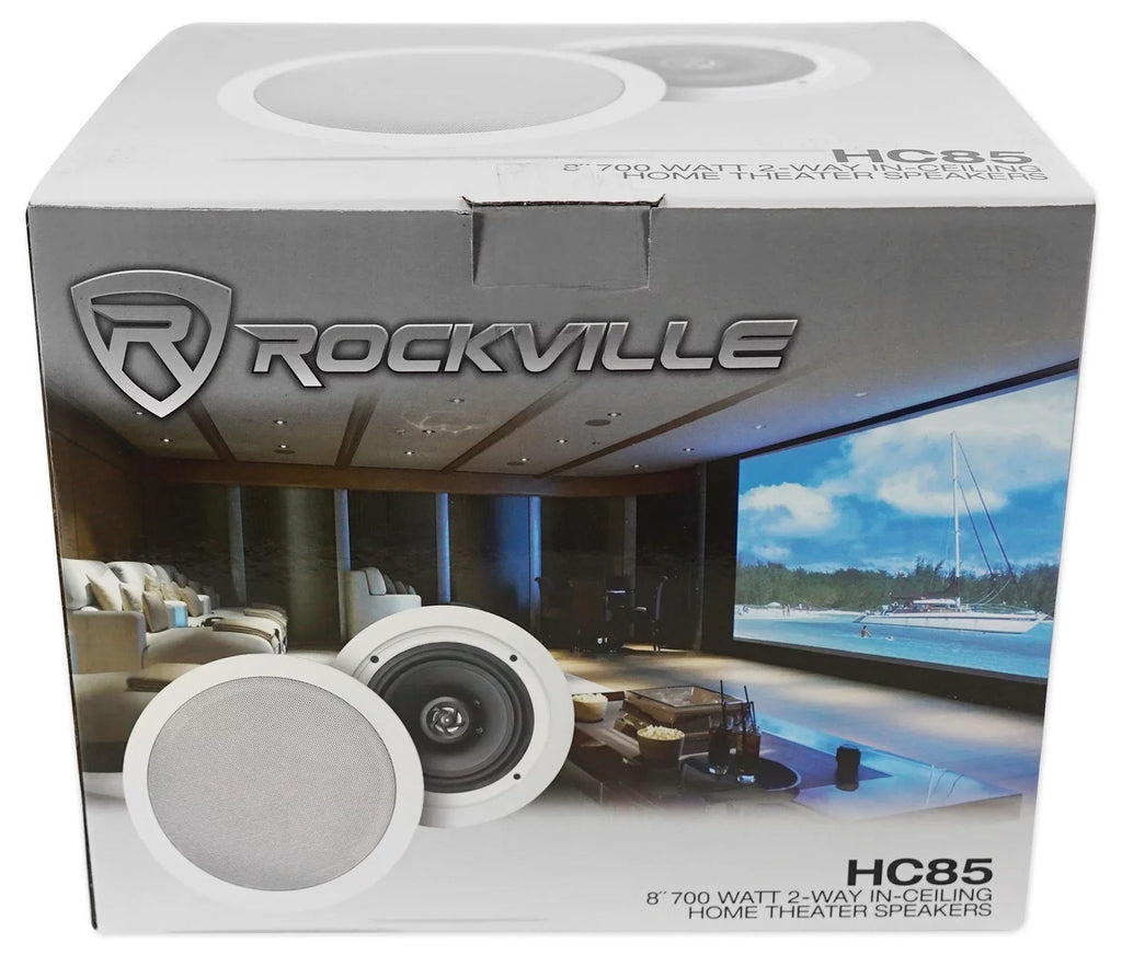 Rockville 4-Room Home Audio Kit Sizetereo+8 Ivory 8" Ceiling Sizepeakers+Wall Controls