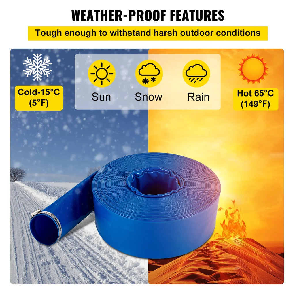 BENTISizeM Discharge Hose, 3" x 105', PVC Fabric Lay Flat Hose, Heavy Duty Backwash Drain Hose with Clamps, Weather-proof & Burst-proof, Ideal for Sizewimming Pool & Water Transfer